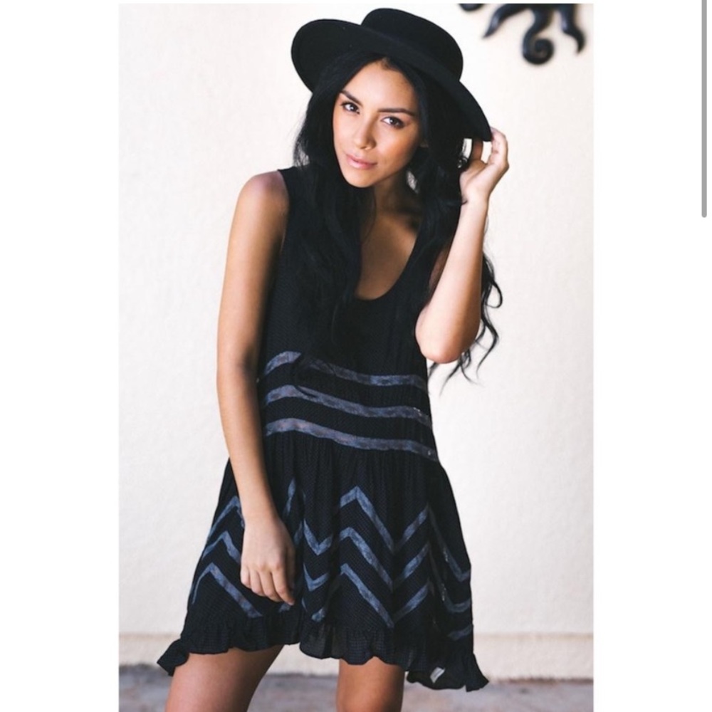 Intimately Free People Black and Grey Volie and Lace Trapeze Dress